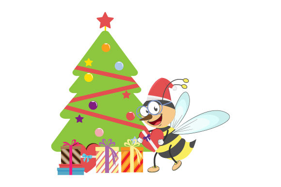 Adorable Cute Bee Cartoon on Christmas