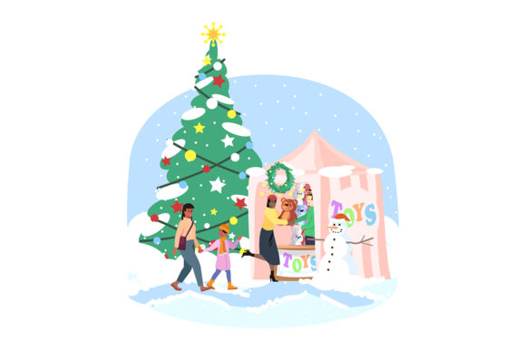Christmas Market Flat Illustration for Festive Branding