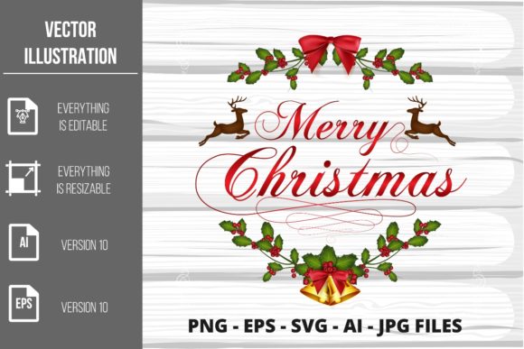 Festive Embroidery with Merry Christmas Vector Clipart