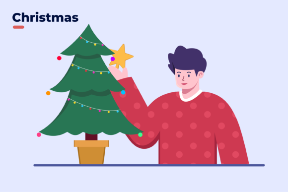 Person Decorating the Christmas Tree: A Festive Graphic Illustration