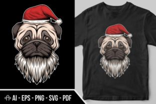 Pug Dog Hat and Beard Santa Christmas Graphics